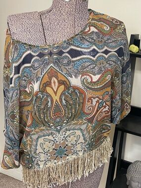 miami Paisley Fringe Boho Blouse in Multicolor